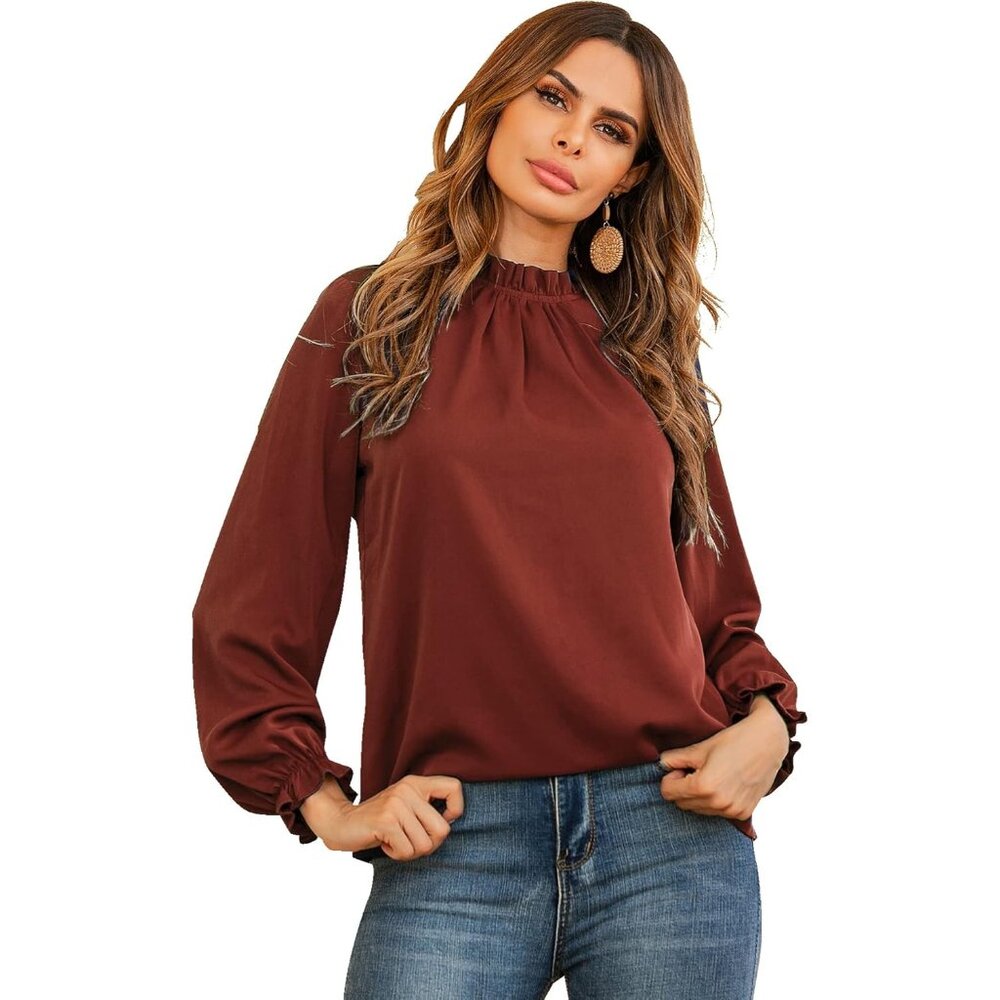 Women's Long Sleeve Blouse Solid Polyester Flounc… - image 1